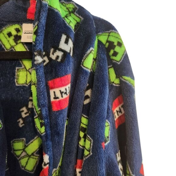 Minecraft Boys Luxe Plush Pajama Robe Size Large 10/12 Blue Green - Picture 5 of 8